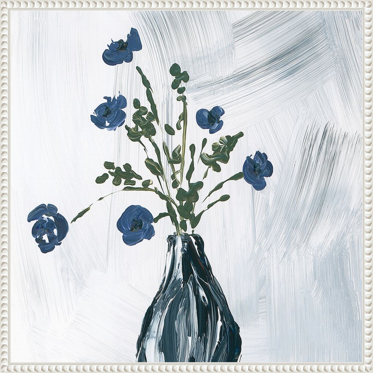 Dusty Blue Floral Spray by Lucille Price Framed Canvas Wall Art